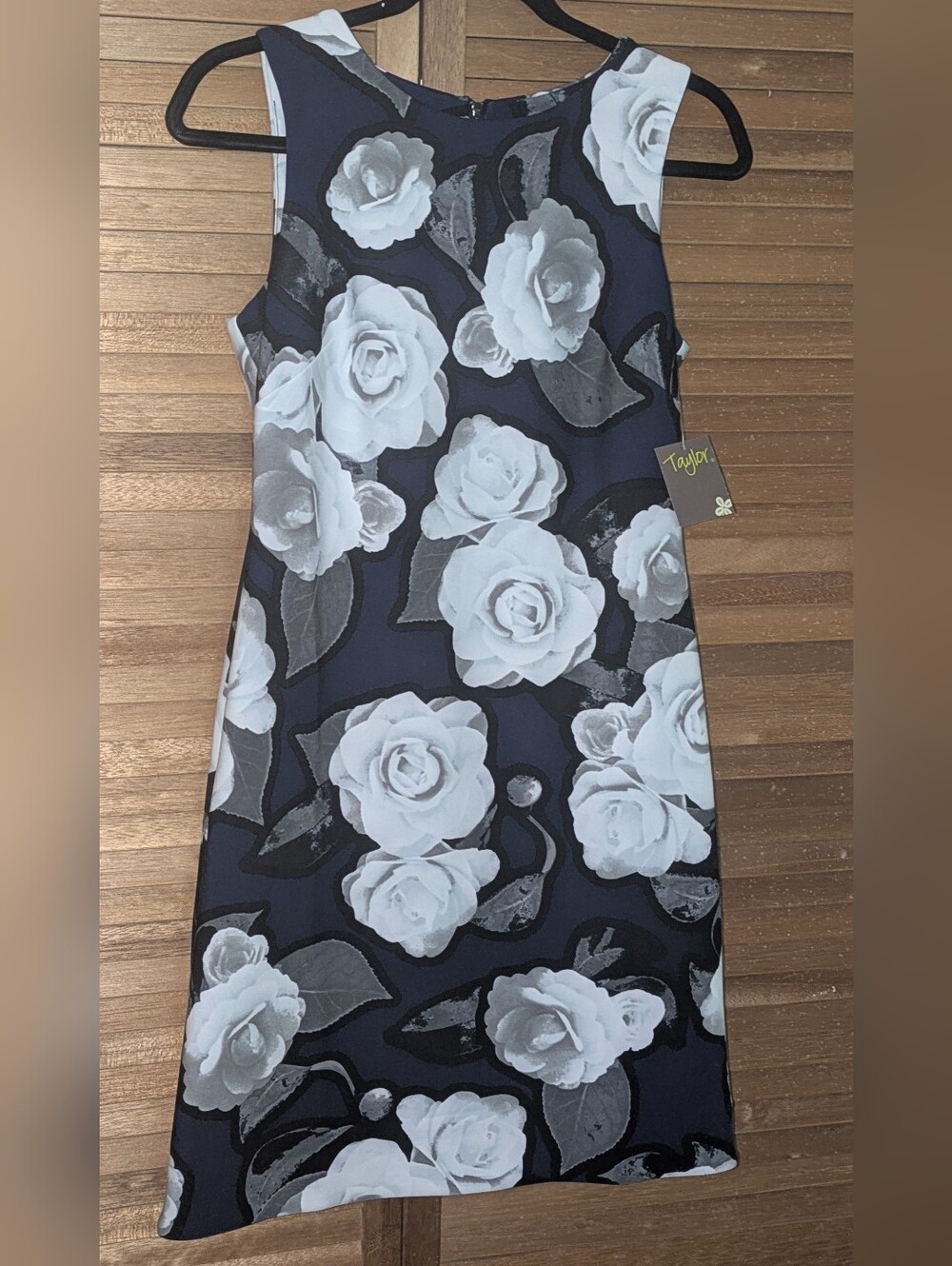 Taylor Navy Sheath Dress with White Rose Print